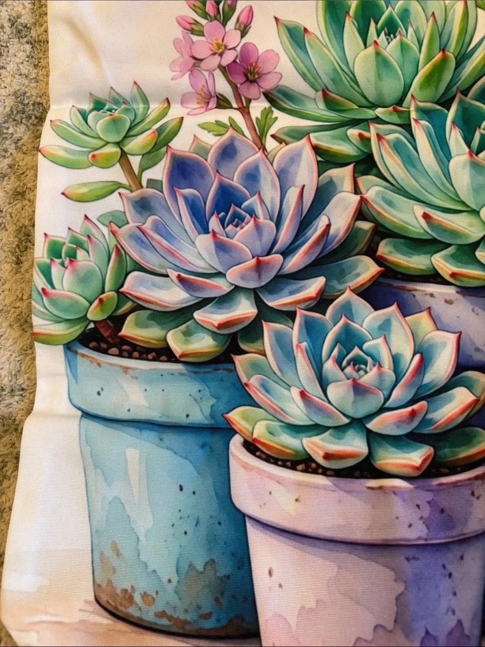 Pastel Potted Succulents Cactus Poly Tote Bag NWT 14x15.25”